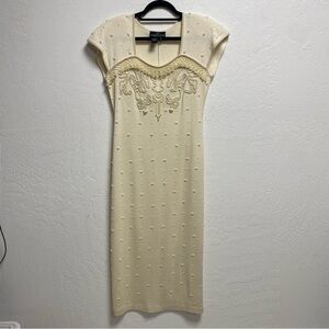 vtg 90s ivory knit dress with pearls